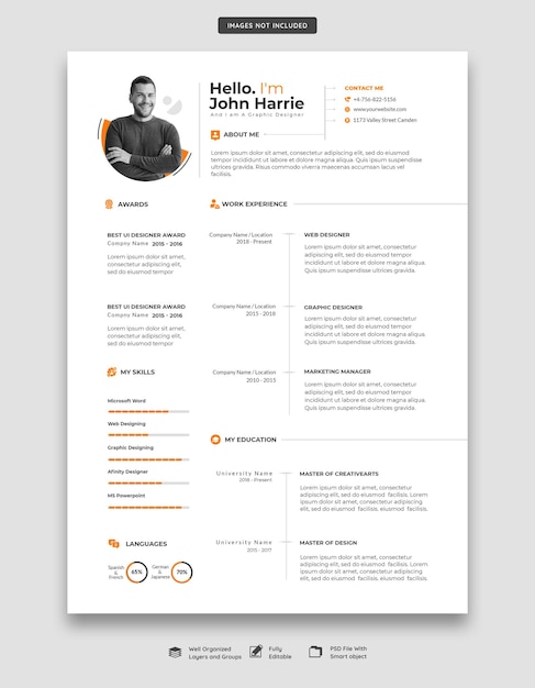 PSD clean and modern resume portfolio or cv template