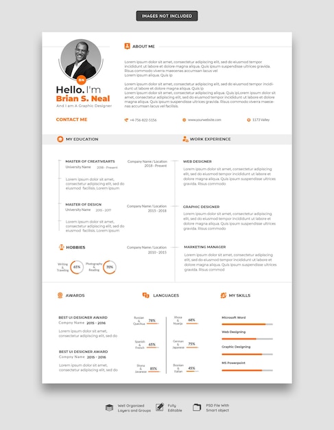 PSD clean and modern resume portfolio or cv template