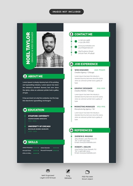 PSD clean and modern resume portfolio or cv template