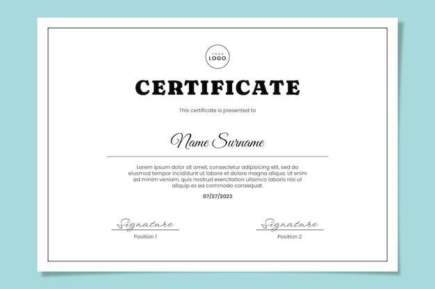 PSD clean and simple certificate template