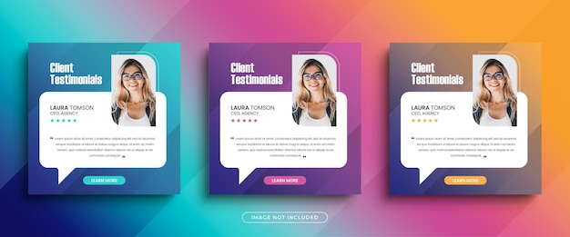 Testimonianze dei clienti semplici e pulite o modello di banner per post sui social media per la revisione del feedback dei clienti