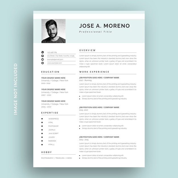 PSD design pulito e semplice del modello di curriculum cv