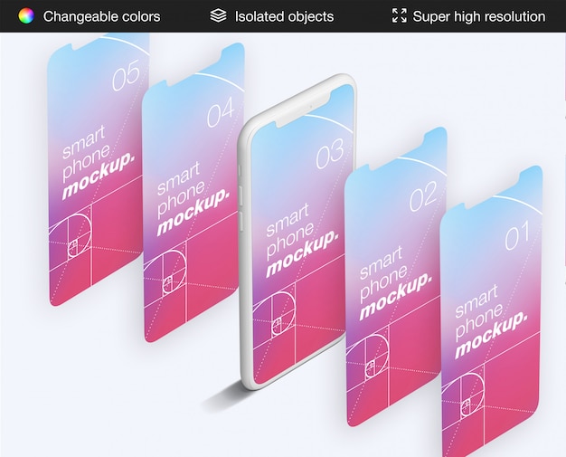 PSD clean smartphone app screens mockup template