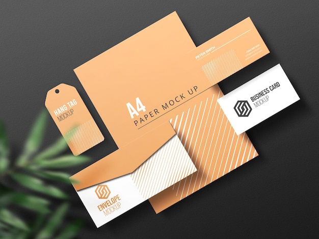 Clean stationery branding mockup top view