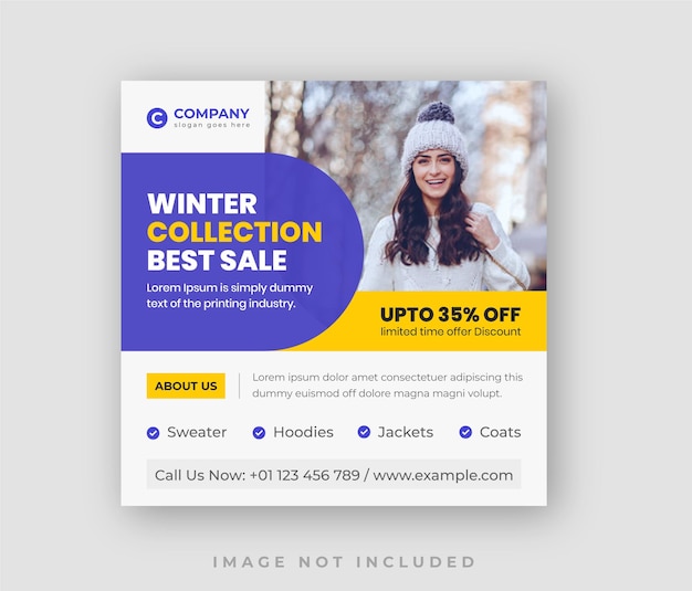 PSD clean winter sale social media post design template