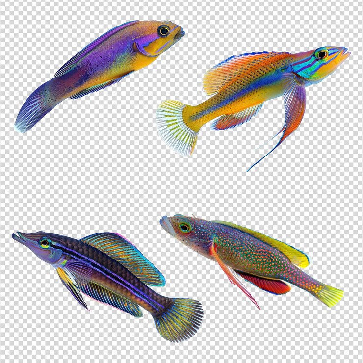 PSD cleaner wrasse set isolated on transparent background