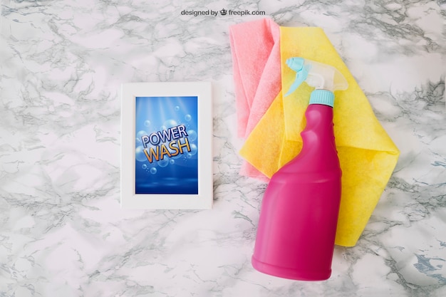 Cleaning mockup with spray bottle