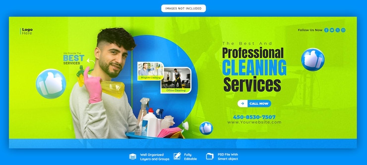 PSD cleaning service facebook cover post or banner template