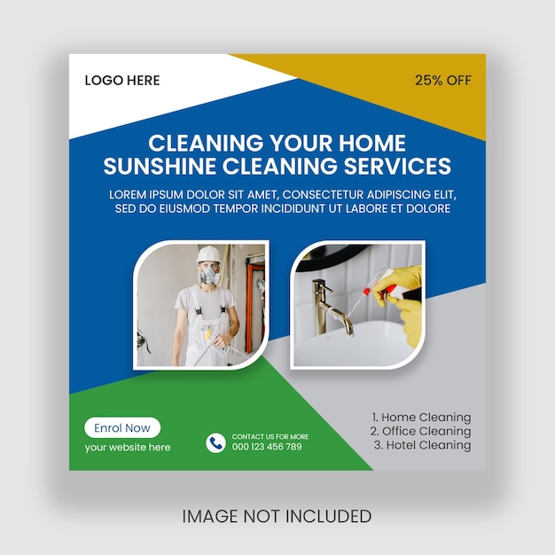 Cleaning service for office house social media post template