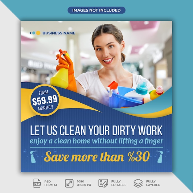 Cleaning Service Post Template for Social Media