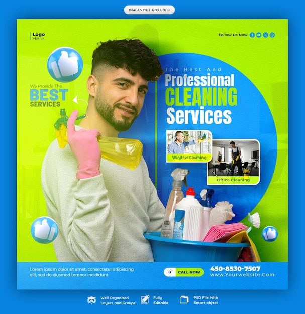 Cleaning service social media banner or instagram post template