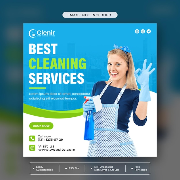 クリーニングサービスのソーシャルメディアの投稿とwebバナー