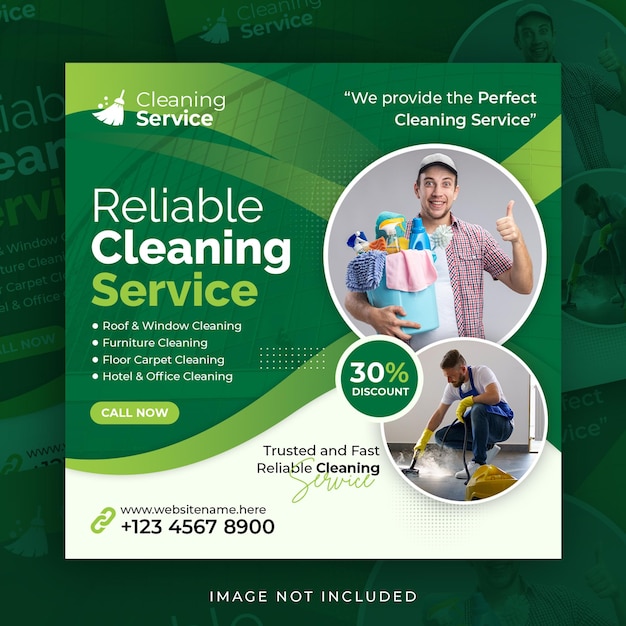 Cleaning service social media post or clean agency marketing square banner template