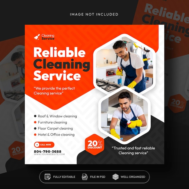 Cleaning service square flyer social media post or instagram banner template