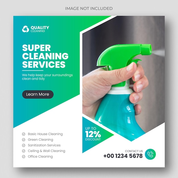 Cleaning service square flyer social media post template