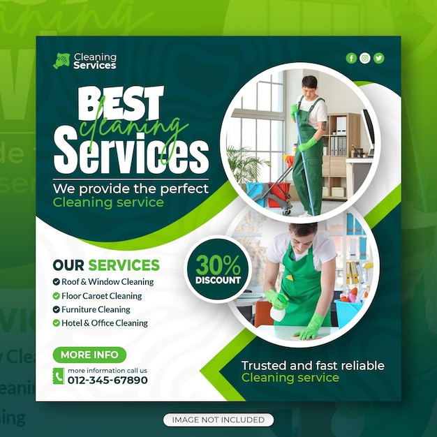 PSD cleaning service square flyer social media post template