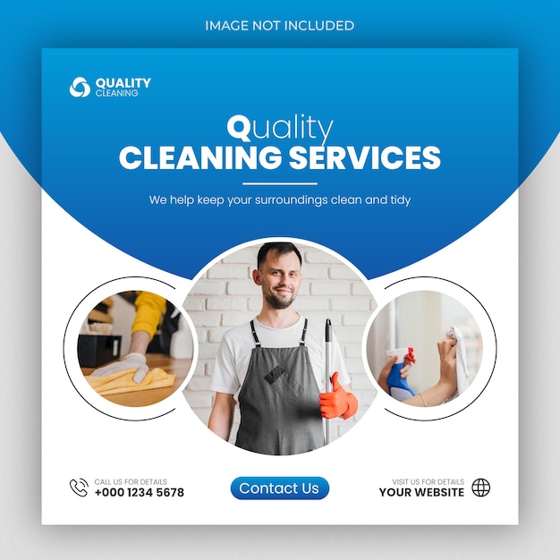 Cleaning service square flyer social media post or web banner template