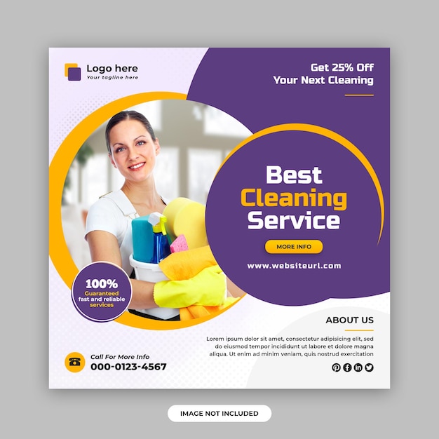 Cleaning service square social media post and web banner design template