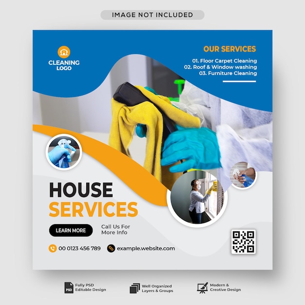 PSD cleaning service square social media post and web banner design template