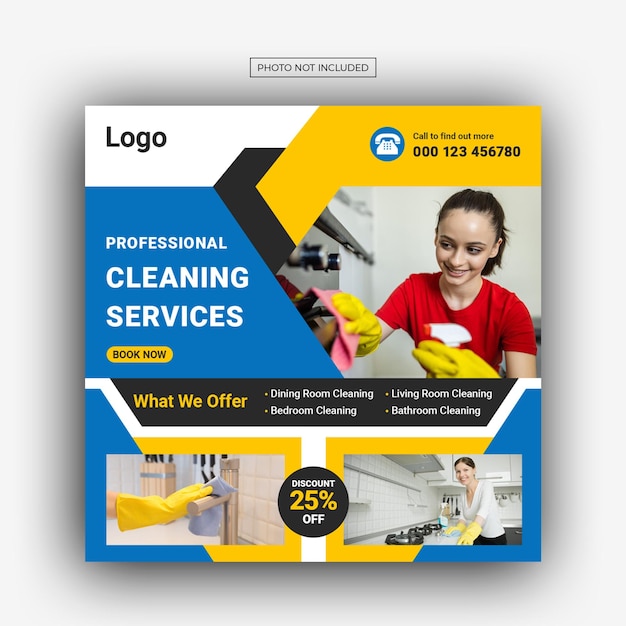 Cleaning service square social media post and web banner design template