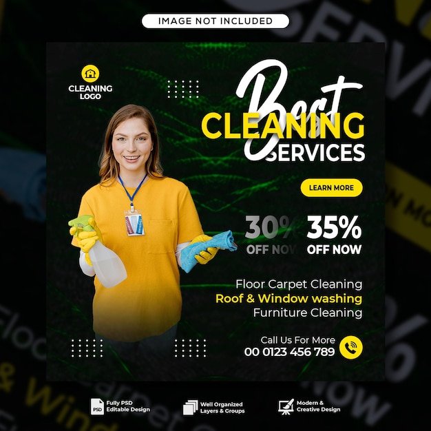 Cleaning services social media post or web banner