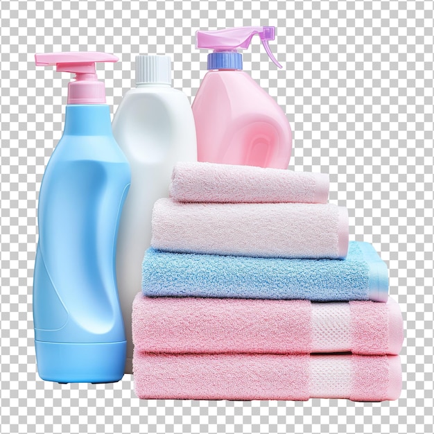 Cleaning supplies and fresh towels for home care
