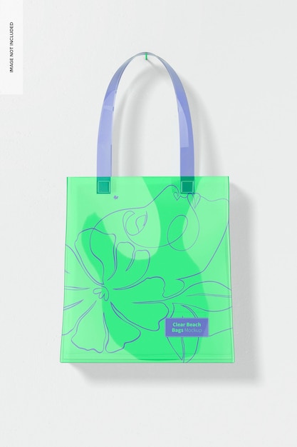 clear beach bag mockup, hanging