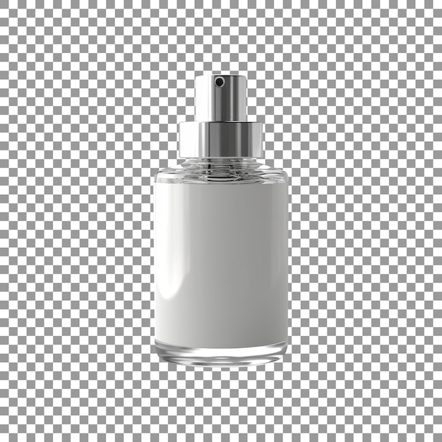 PSD clear bottle of perfume with a silver cap on transparent background