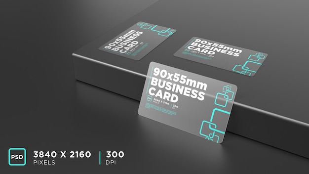 PSD clear business cards on matt black surface with smart object mockup artwork changer