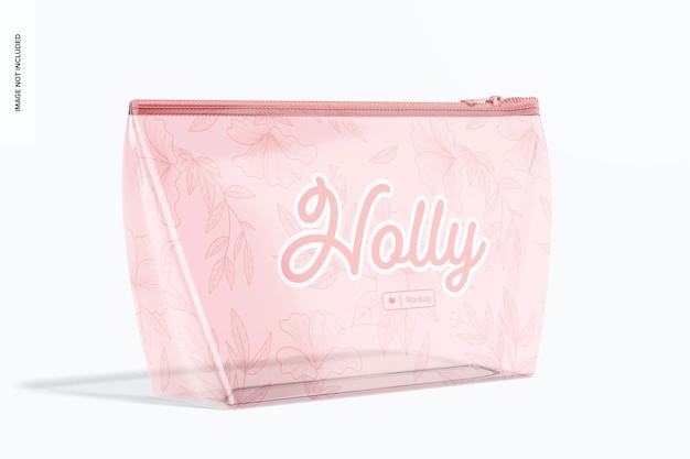 Clear cosmetic bag mockup, left view