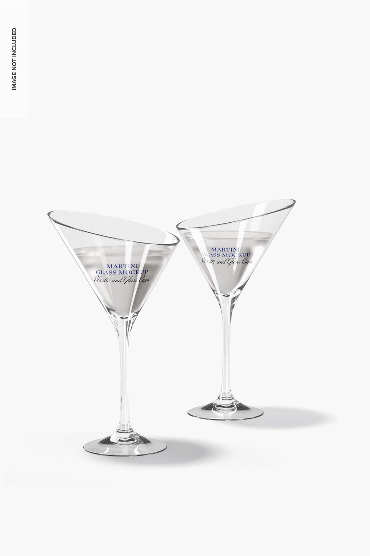 PSD clear crystal martini glasses mockup
