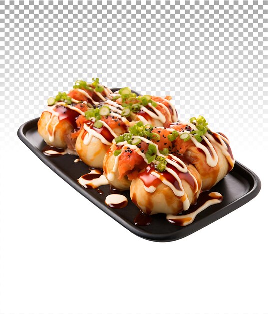 PSD clear cut takoyaki image for professional and tempting culinary presentations