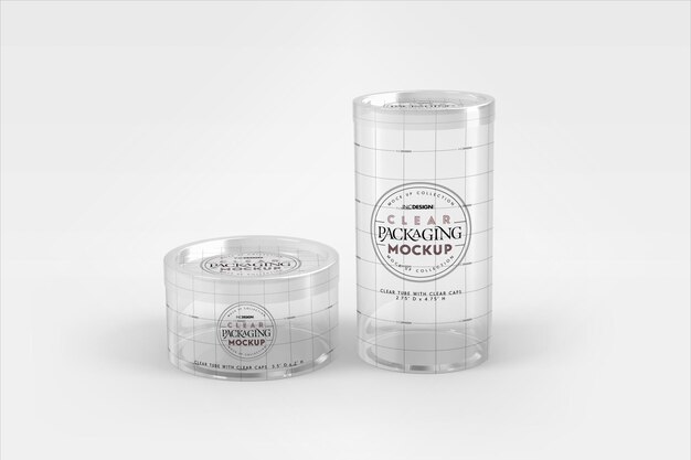 Clear Cylinder Packaging met Clear Caps Mockup