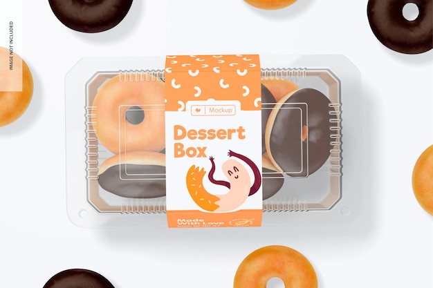 Clear Disposable Dessert Box Mockup, Top View