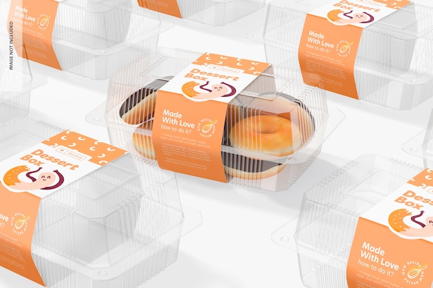 Clear disposable dessert boxes mockup