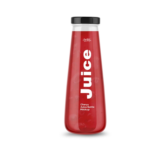 clear glass bottle with cherry juice mockup