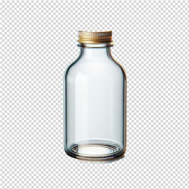 PSD a clear glass bottle with a gold cap on it