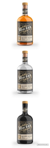 Bottiglia di vetro trasparente con whisky mockup