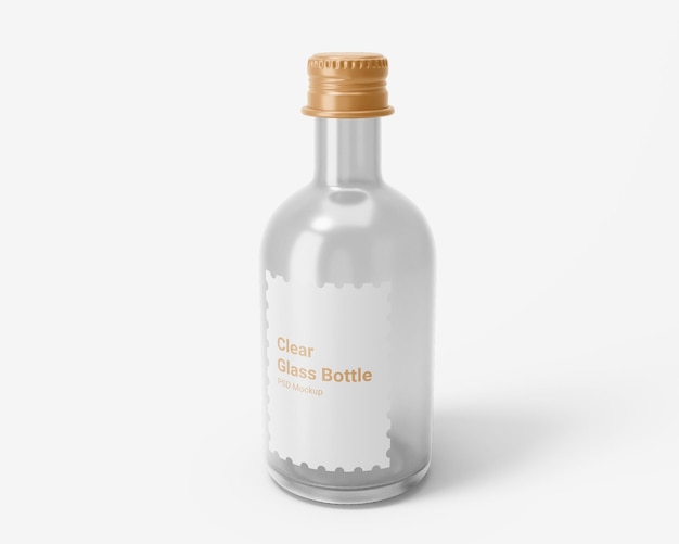 PSD clear glass drink bottle with aluminium screw cap mockup