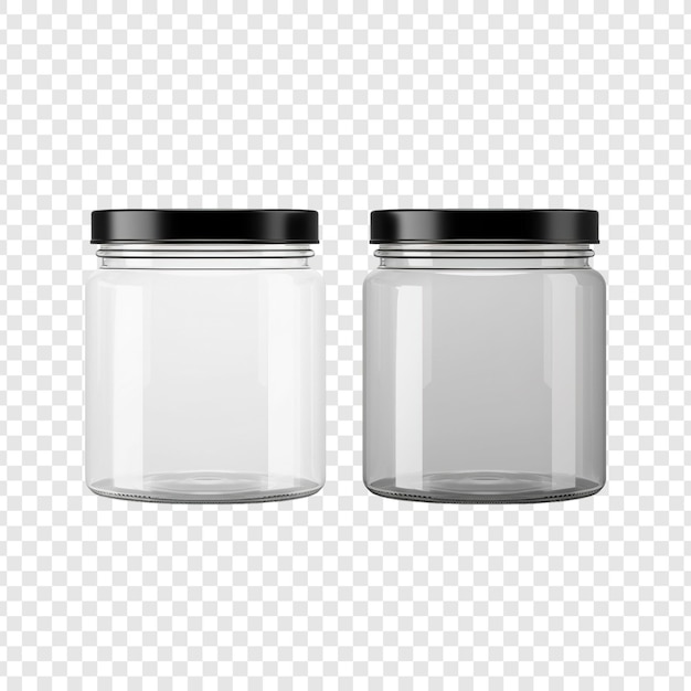 A clear glass jar with a silver lid on transparent background