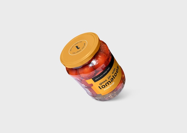 PSD clear glass jar with tomatoes mockup