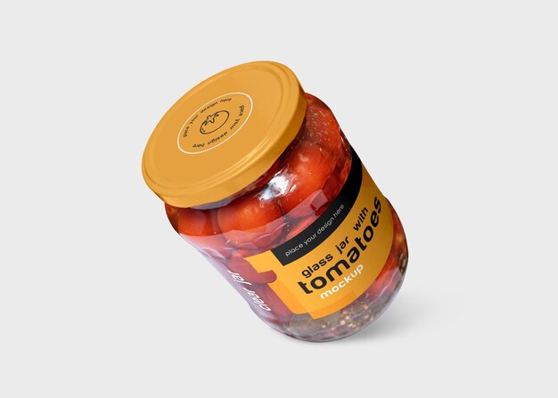 PSD clear glass jar with tomatoes psd mockup v3