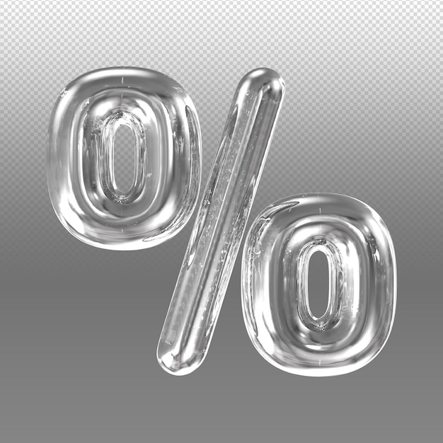 A clear glass and a percent symbol with a gray background.