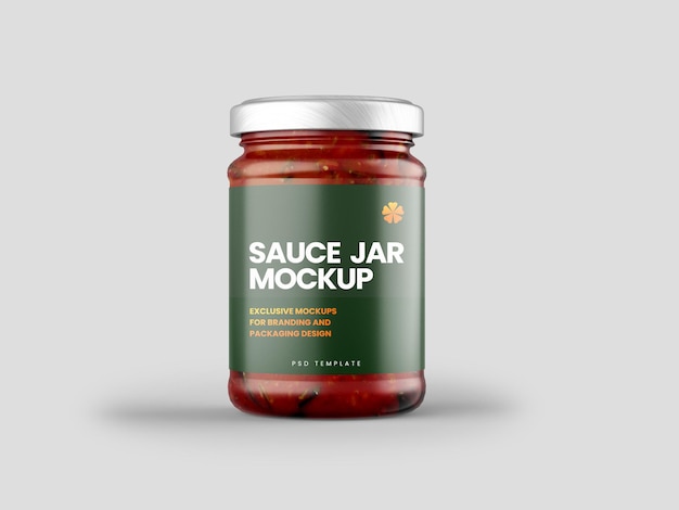 PSD mockup di barattolo di salsa in vetro trasparente