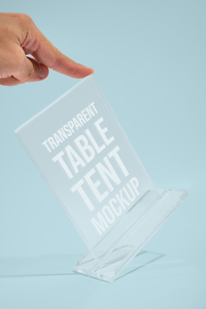 Clear glass table tent mock-up