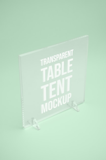 PSD clear glass table tent mock-up