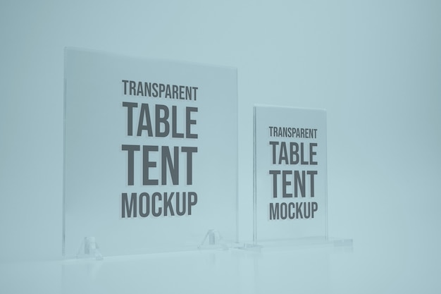 PSD clear glass table tent mock-up