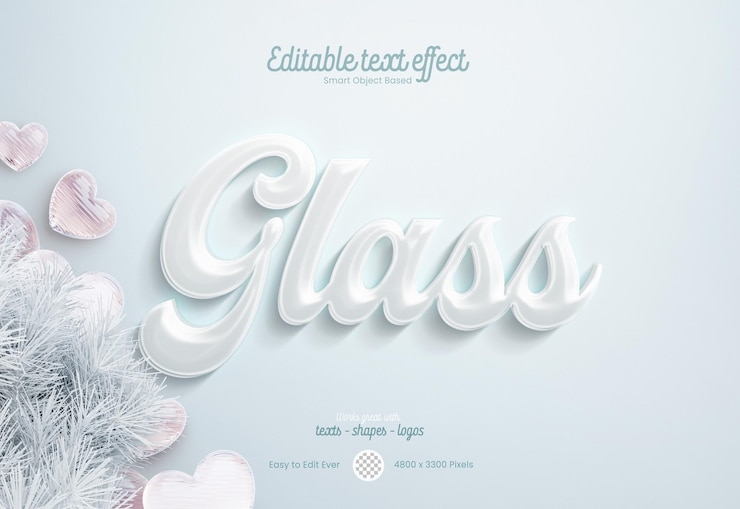 PSD clear glass text effect mockup template top view