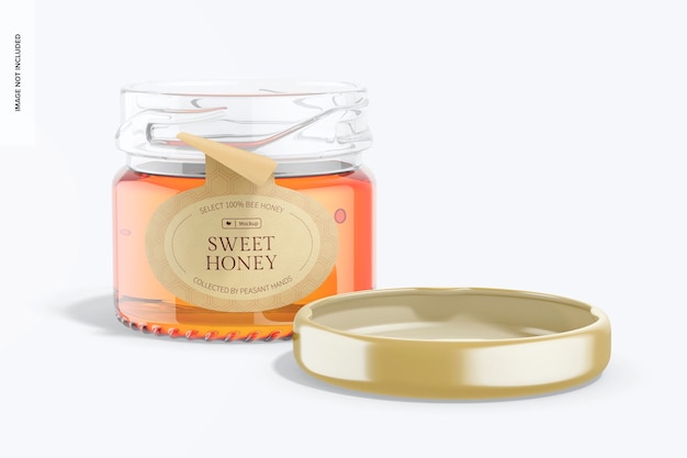 Clear honey jar mockup, geopend