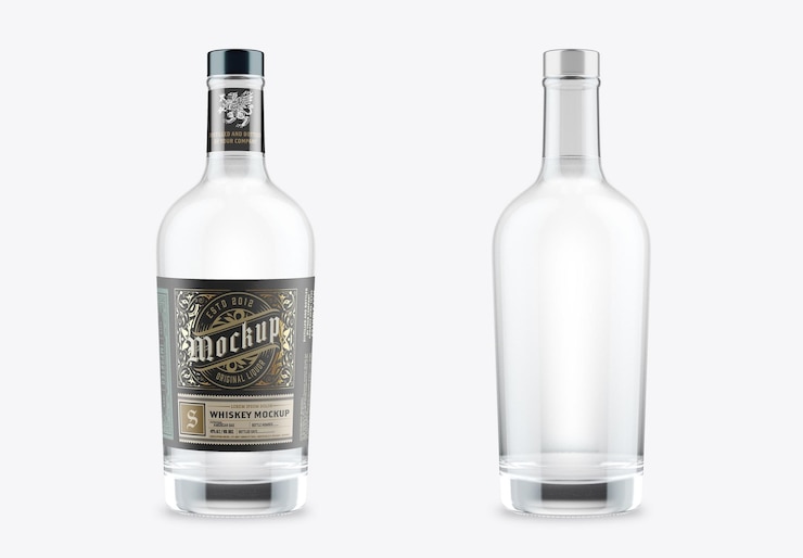 PSD clear liquor glass bottle mockup
